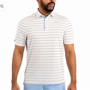 Good Good Golf Men's Heavy Hitter Fine Striped Polo Shirt White/Black Medium